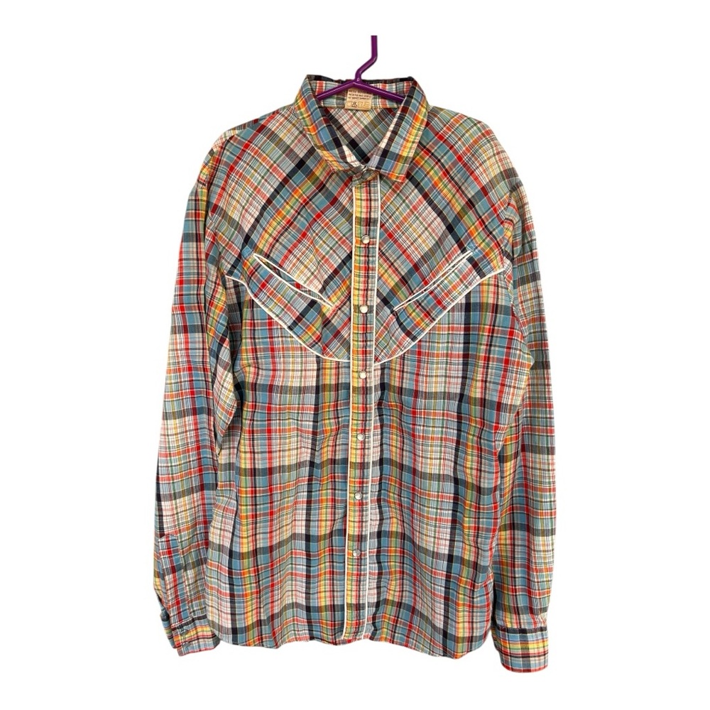 Vintage 70s 80s Brittania Western plaid pearl snap Size Small
